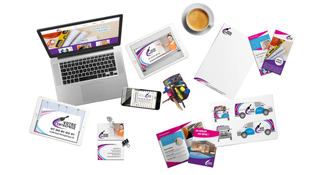 Supports de communication réalisés pour un artisan adhérent de la CAPEB : cartes de visite, papier à en-tête, site internet