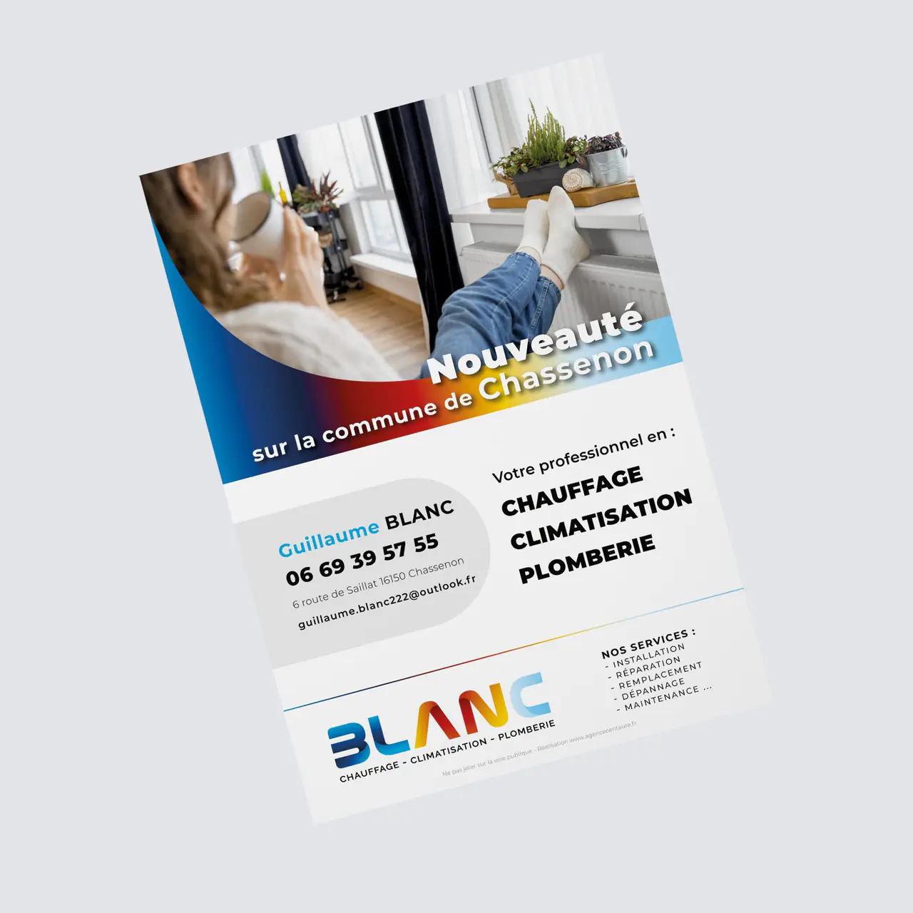 Blanc : flyer réalisé par l’agence Centaure