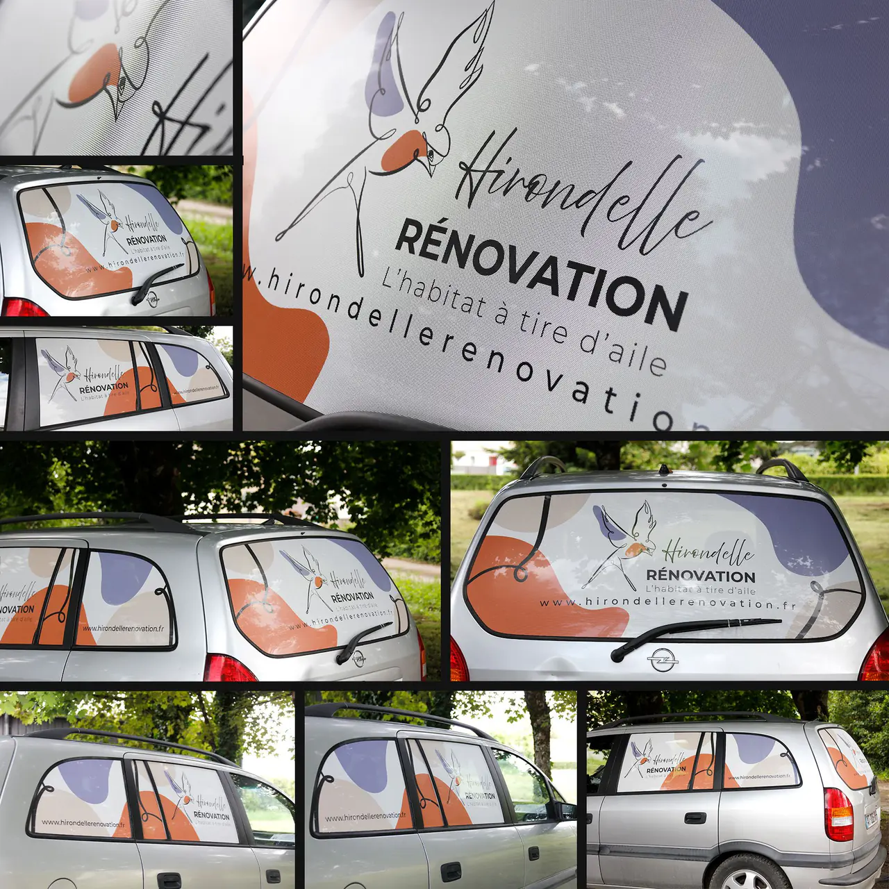 Hirondelle Rénovation : marquage du véhicule réalisé par l’agence Centaure